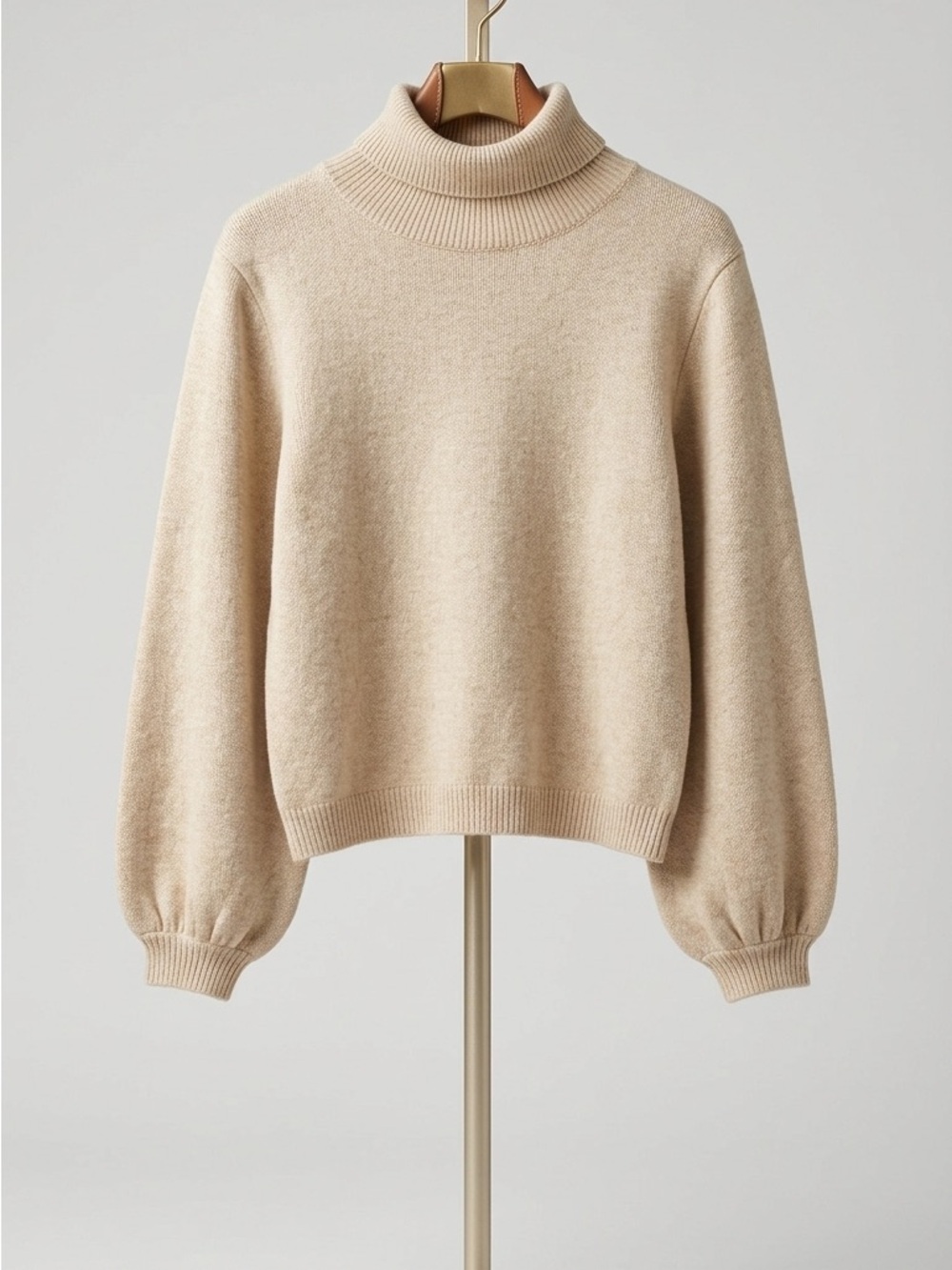 Sugarlips Cream Turtleneck Balloon Sleeve Sweater